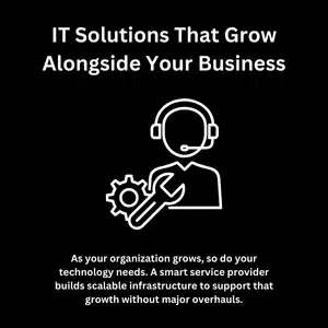 Illustration emphasizes how comprehensive IT support enables technology growth and infrastructure scalability for businesses