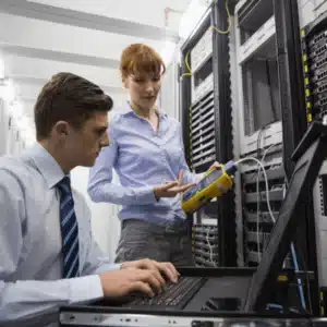 IT staff test rack equipment with meter in server room for lenovo vs dell servers